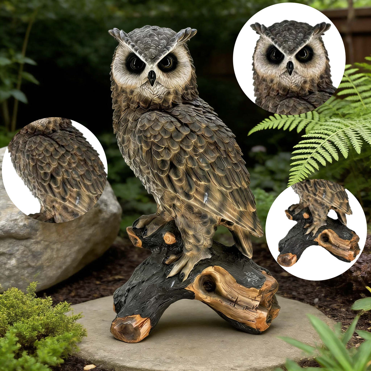 18.98" H x 11.10" L Simulated Owl Resin Garden Statue, Indoor & Outdoor Decorative Ornament, Lawn & Courtyard Art Craft Decoration
