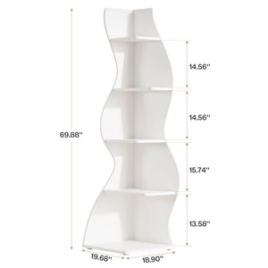5 Tier Wavy Corner Bookshelf And Plant Stand For Living Room