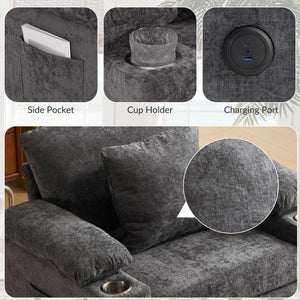 Modern Oversized Chair With Ottoman, Cupholders And USB Charging Ports