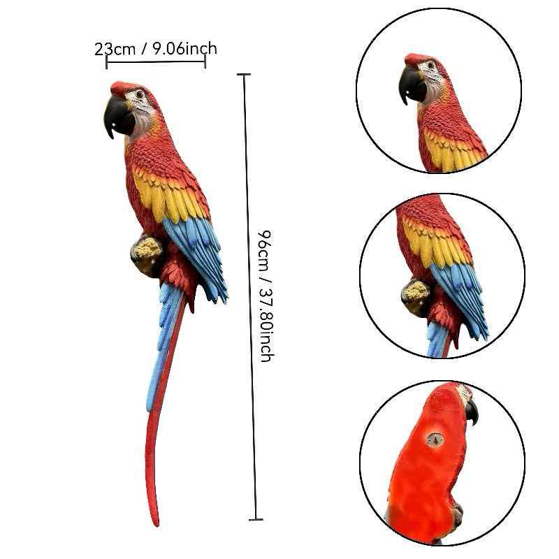 Hanging Scarlet Macaw Parrot Statue, 38'' Lifelike Hand-Painted Resin Bird Figurine Weatherproof Outdoor Tropical Sculpture for Porch, Balcony, Tree & Patio Garden Yard Decor, Cute Animal Ornament Gi