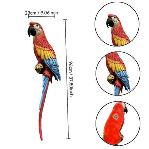 Hanging Scarlet Macaw Parrot Statue, 38'' Lifelike Hand-Painted Resin Bird Figurine Weatherproof Outdoor Tropical Sculpture for Porch, Balcony, Tree & Patio Garden Yard Decor, Cute Animal Ornament Gi