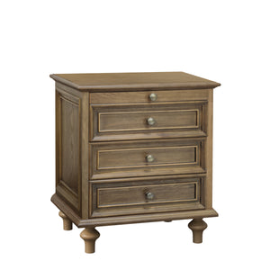 Farmhouse Nightstand with 4 Drawers and Hidden Pull-Out Shelf, Light Brown