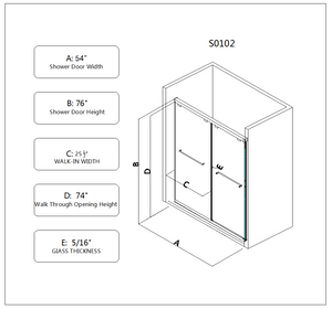 5476 Inch Frameless Double Sliding Matte Shower Door