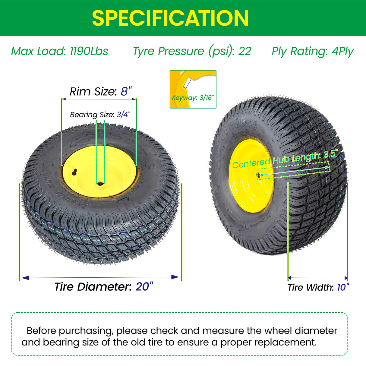 Set of 2 Lawn Mower Tires and Wheel Assembly