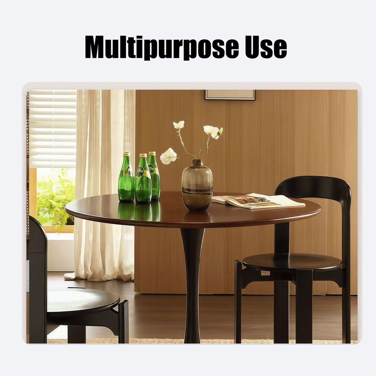 Walnut Color Round Dining Table - Modern Design
