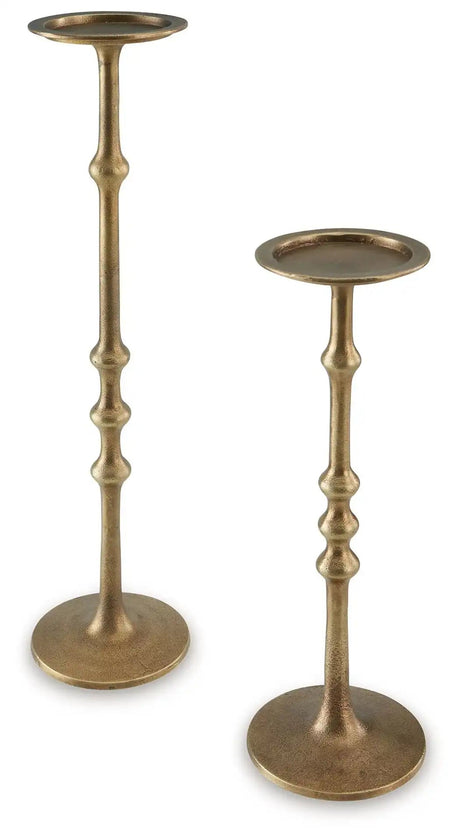 Larwick - Candle Holder Set (Set of 2) - Antique Brass Finish - Best Buy Furniture