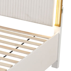 Obsession - Queen Size Bed With LED Headboard And Footboard Storage Drawer - White