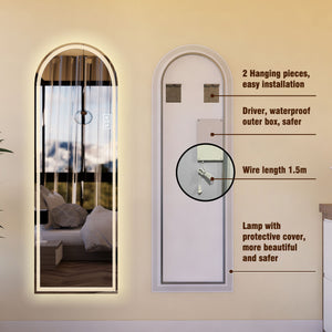 Arch Design LED Full Length Mirror, Dimmable, High Definition, Explosion Proof, 65" X 21" - Silver