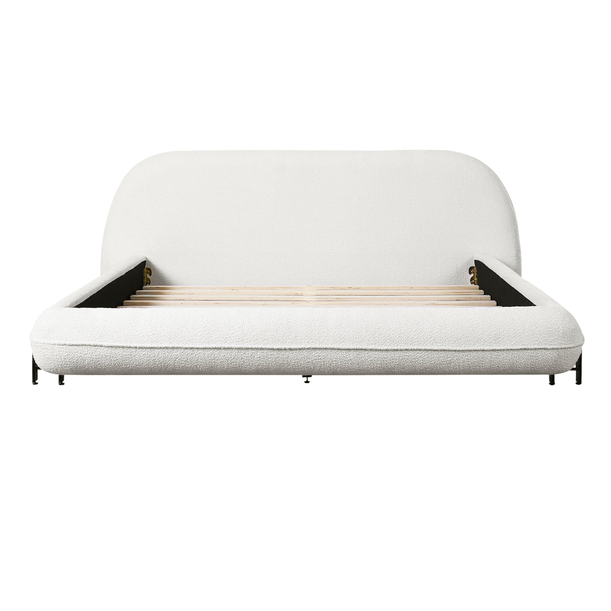 Queen Size Upholstered Bed Frame with Boucle Fabric and Steel Legs