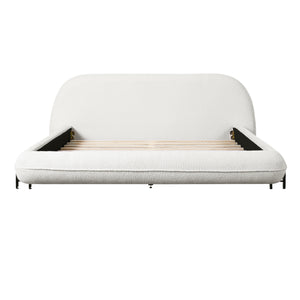 Queen Size Upholstered Bed Frame with Boucle Fabric and Steel Legs