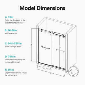 56-60 Inch Width by 76 Inch Height Frameless Double Sliding Soft-Close Shower Door