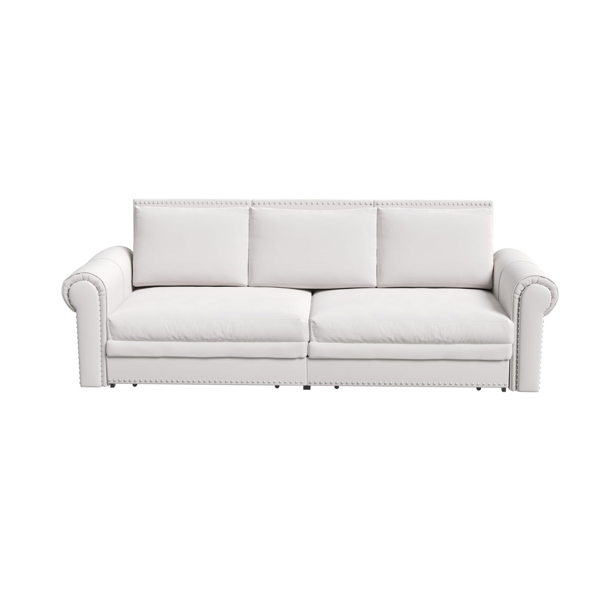 3 In 1 Convertible Sleeper Sofa With Nailhead Trim & Rolled Arm