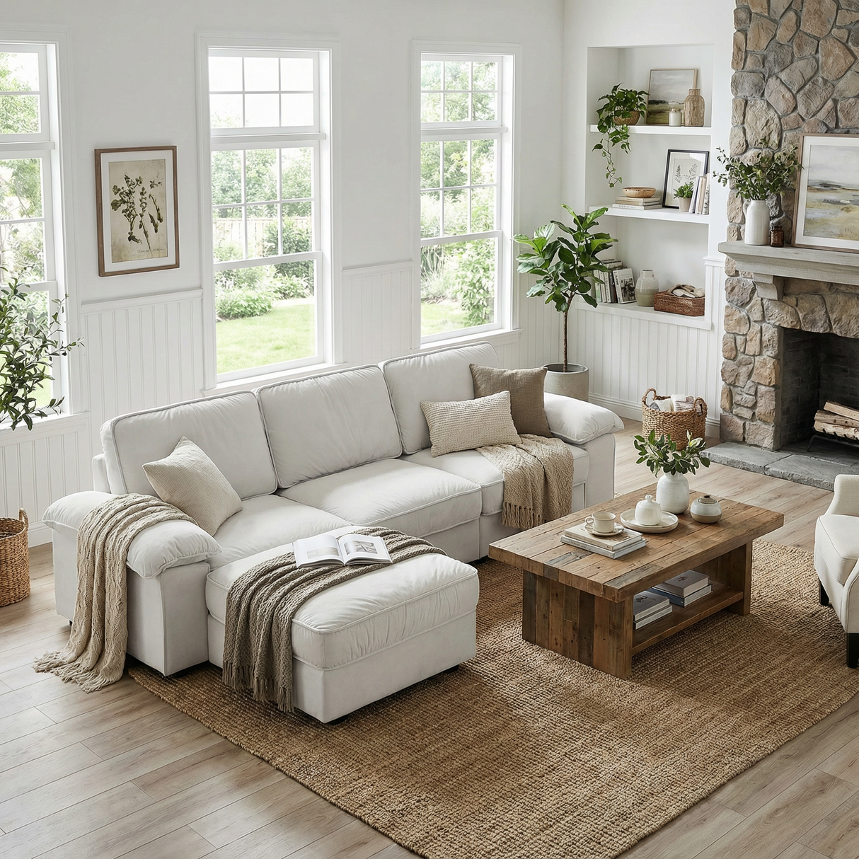 Modern L-Shaped Sectional Sofa with Ottoman - 105.5 Inch