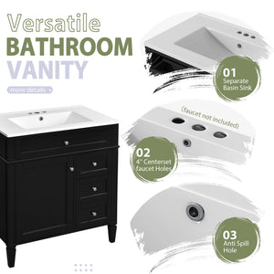 Bathroom Vanity With Top Sink, 2 Doors And 3 Drawers, Freestanding Set With Mirror Cabinet