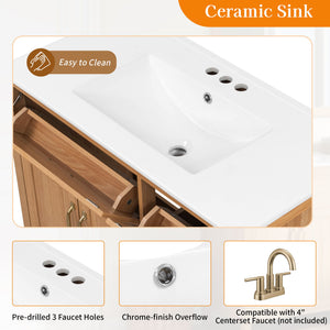 Bathroom Vanity With Sink, Soft Close Doors & Drawers - Wood