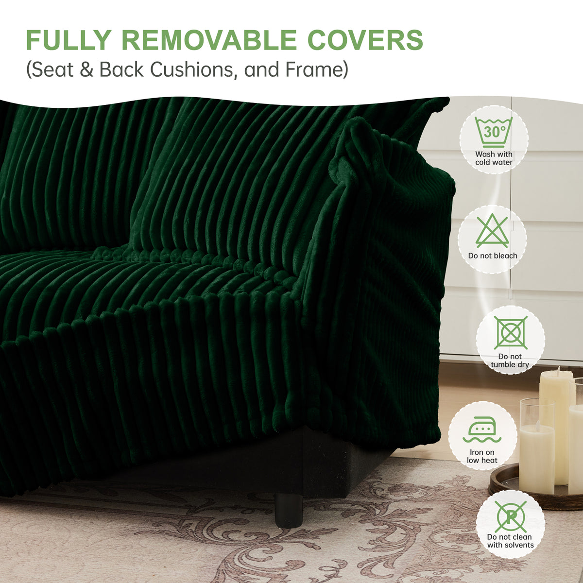 Slipcovered 2 Seater Sofa with 2 Ottomans