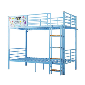Bunk Bed, Convertible To 2 Separate Twin Size Beds & Full Length Guardrail & Ladder, No Box Spring Needed - Blue