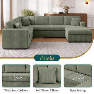 Oversized Sectional U-Shaped Sofa With Chaise Lounge And Three Soft Throw Pillows