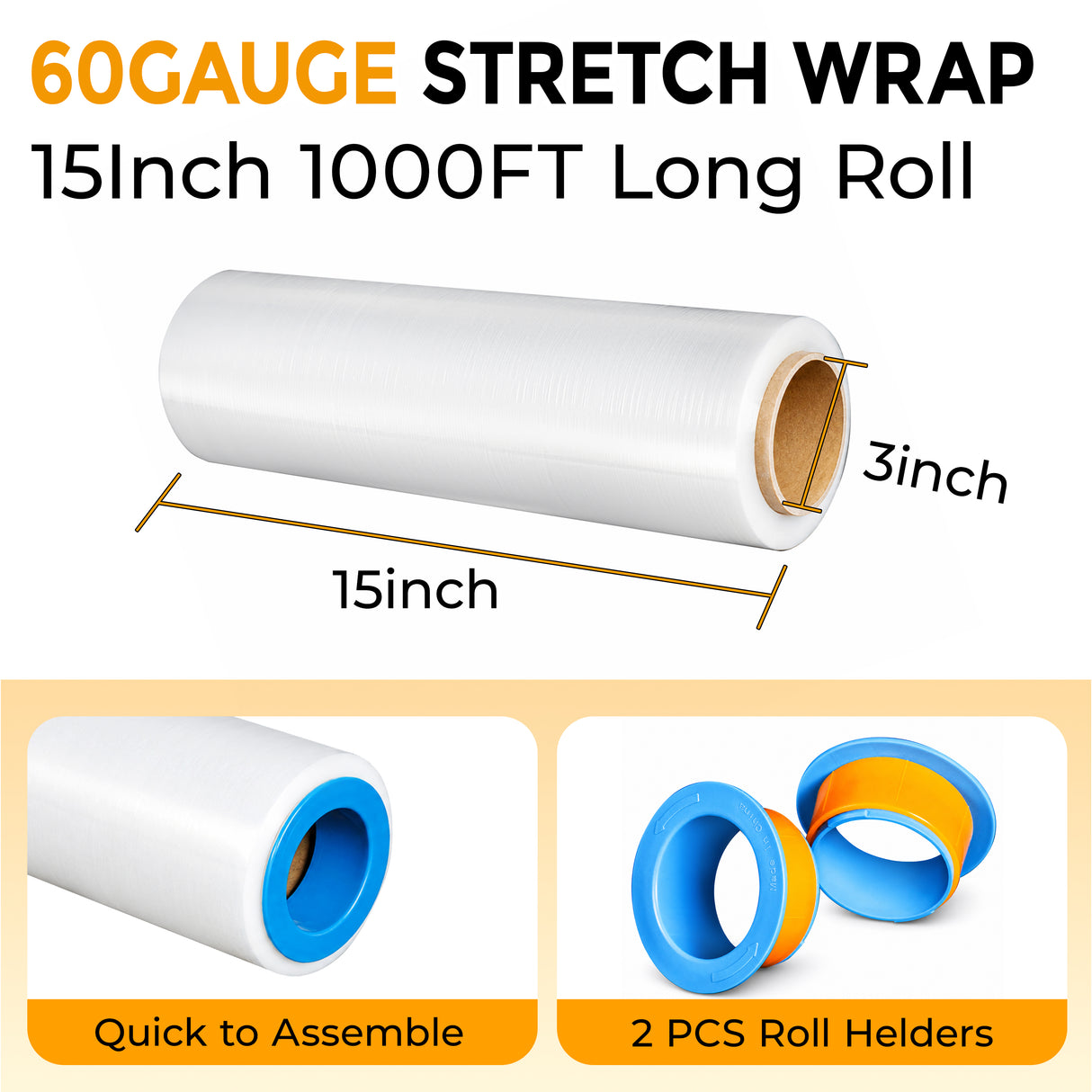 Stretch Wrap Film Roll, 1000ft Industrial Strength