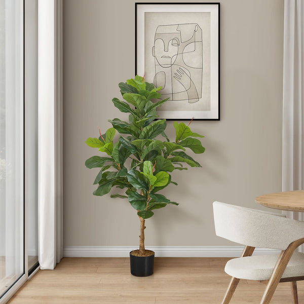 47" Tall, Artificial Plant, Fiddle Tree, Indoor, Faux, Fake, Floor, Greenery, Potted, Real Touch, Decorative - Green / Black - Best Buy Furniture