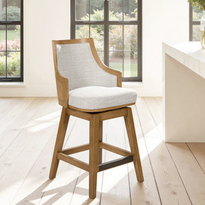 Bahama 26" Cane Rattan High-Back Swivel Counter Stool with Recessed Arms