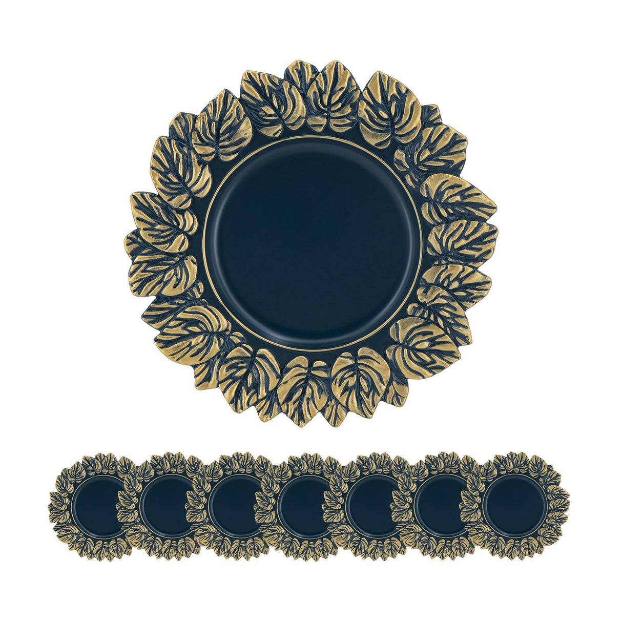 Plastic Charger Plate (Set of 8) - Blue / Gold