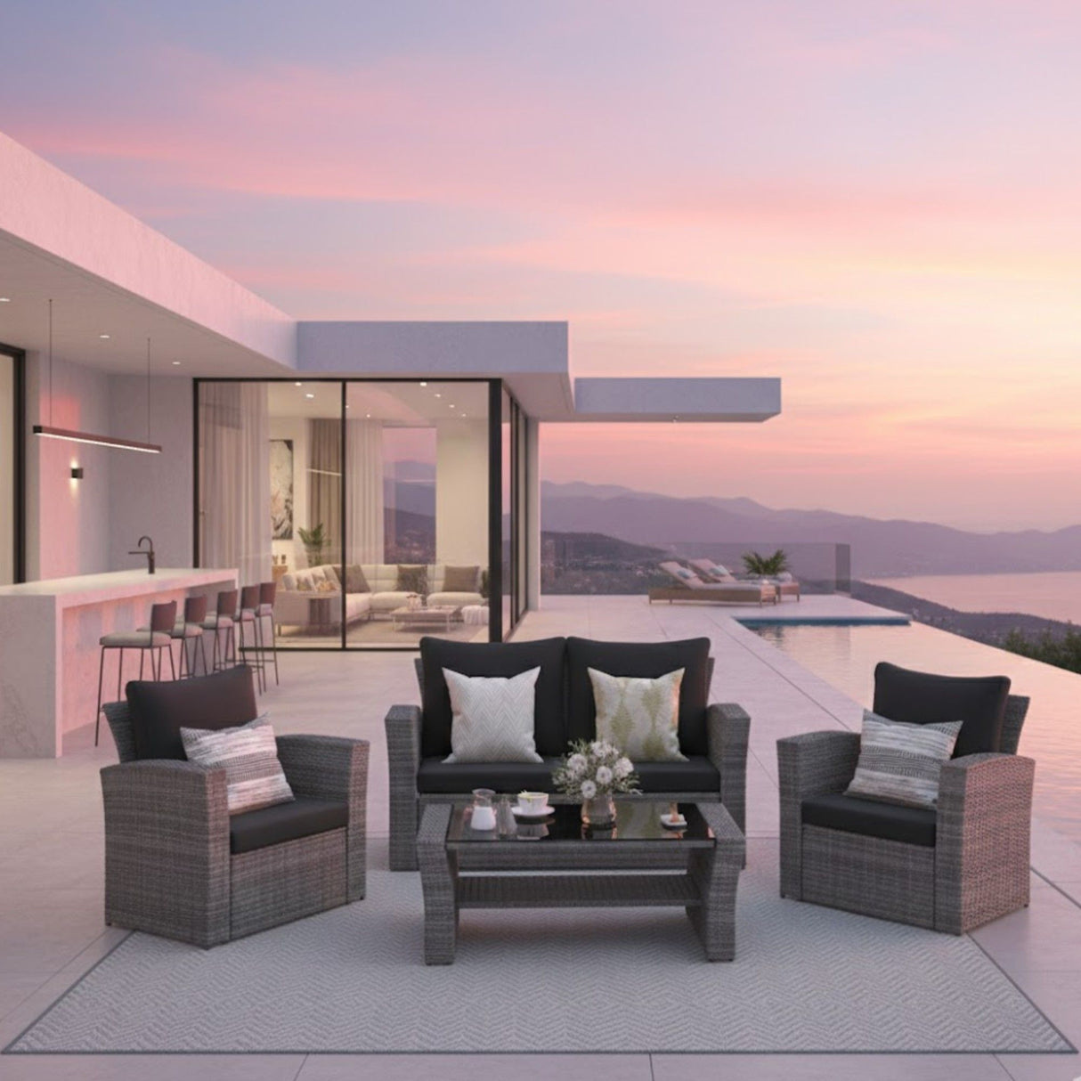 Modern Patio Set With Table And Cushions