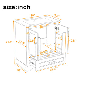 Bathroom Vanity With Sink, 1 Divided Drawer And 2 Soft Close Doors With Double Shelf