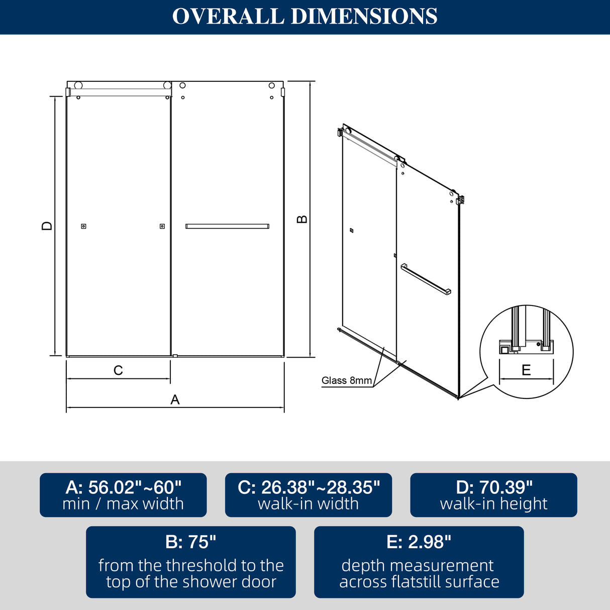 60"W x 75"H Double-Sliding Shower Door