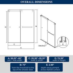 60"W x 75"H Double-Sliding Shower Door