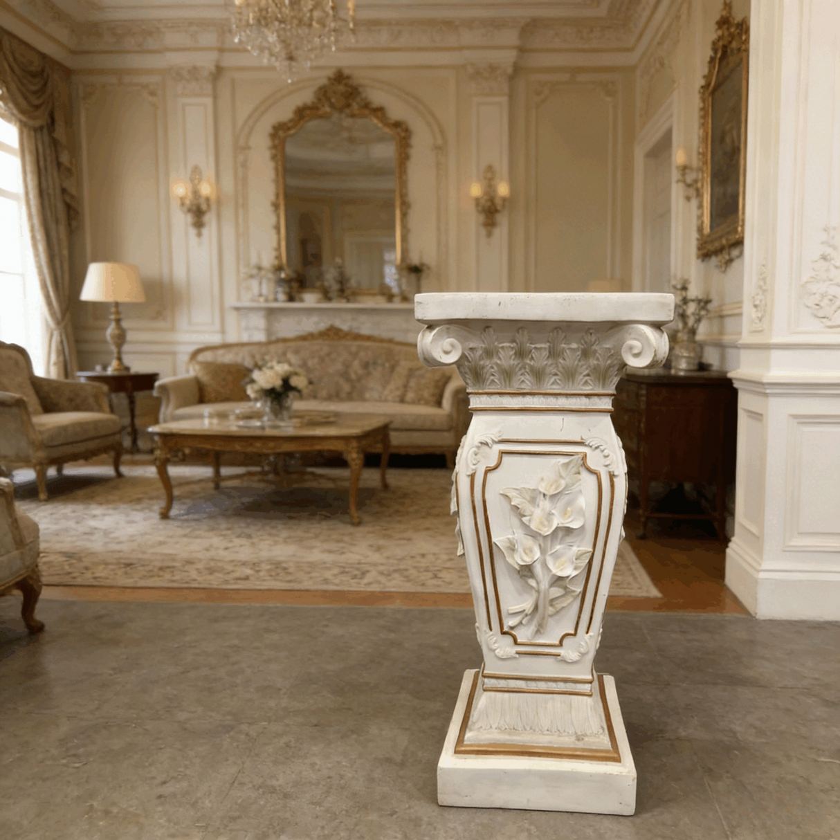 22.05" H x 9.06" W European Style Floral Carved Roman Column Pedestal