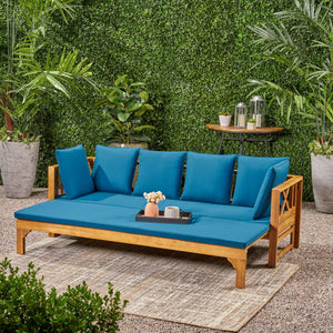 Outdoor Daybed With X-Shaped Panel Backrest And Armrests - Teak - Best Buy Furniture
