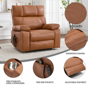 Orange Leatheraire Heat Massage Dual Motor Lift Recliner