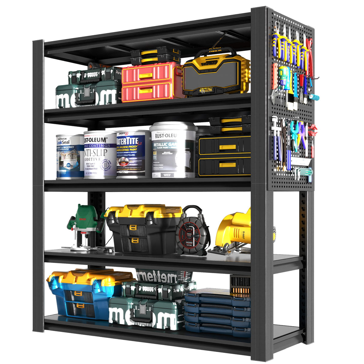 Industrial 5-Tier Adjustable Shelving Unit With Pegboard Heavy-Duty Storage