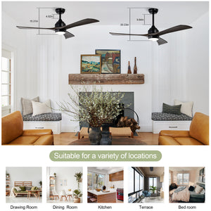 52" Solid Wood Blades Ceiling Fan with Lights Remote Control, Quiet DC Motor
