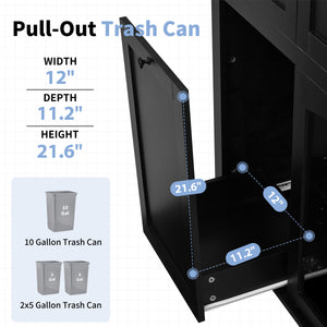 54.2'' Mobile Kitchen Island with Glass Door Storage & Trash Bin