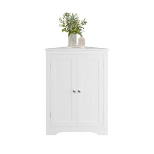 Corner Cabinet With 2 Doors And Adjustable Shelves, Freestanding Narrow Storage Organizer For Bathroom - White