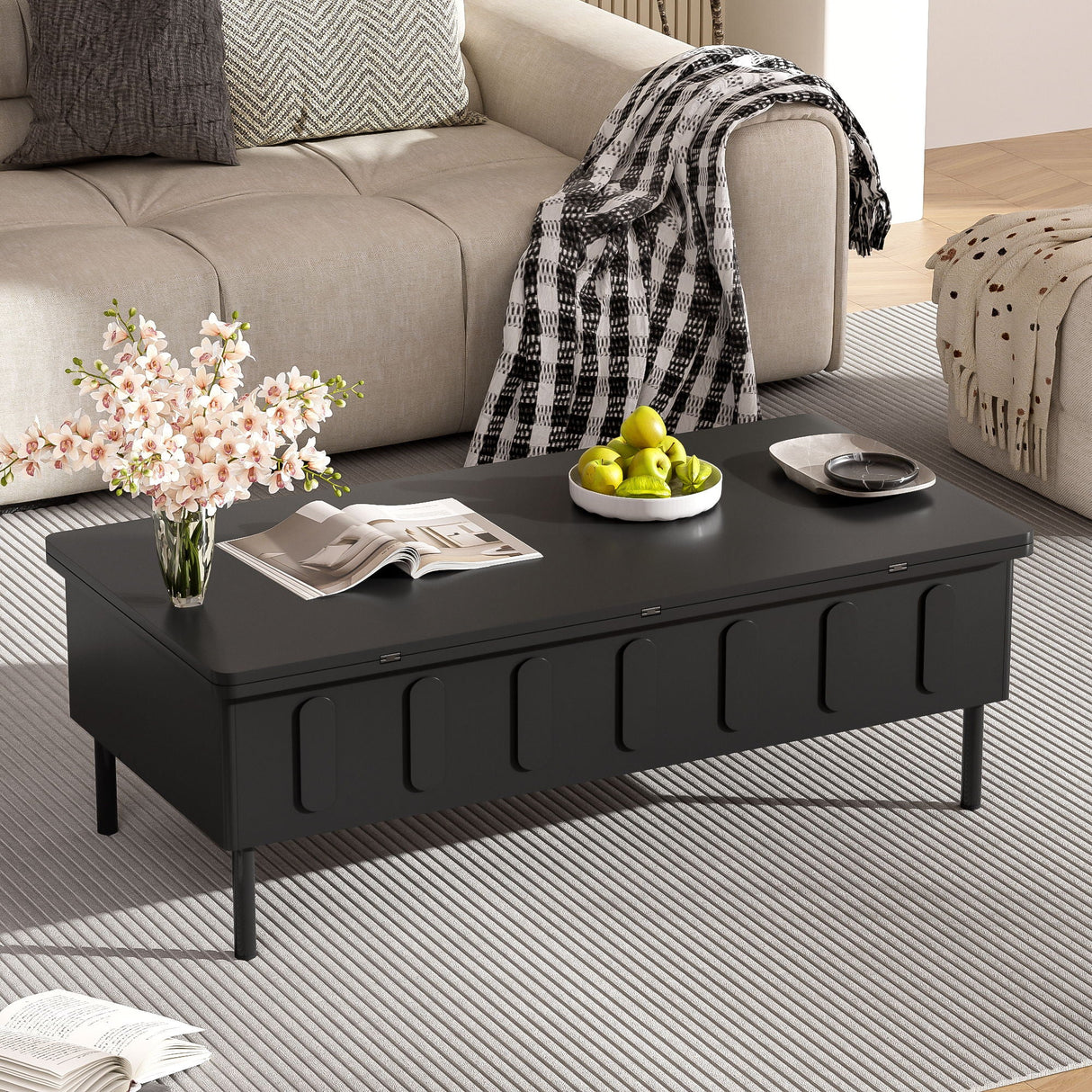 Lift Top Coffee Table with 2 Drawers and Hidden Storage Compartment for Living Room