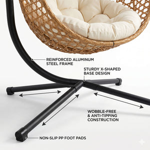 Folding PE Rattan Hanging Egg Chair with Stand