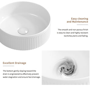 Small Bathroom Sink - 14 Inch Round Above Counter Porcelain Ceramic