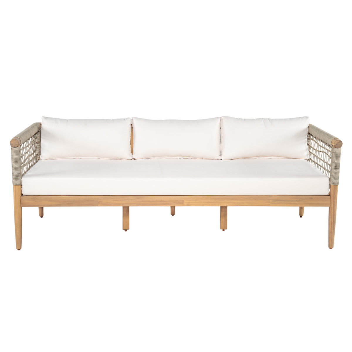 Outdoor Acacia Wood 3-Seater Sofa with Rope Woven Arms