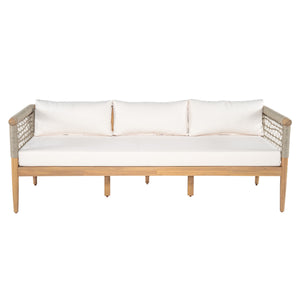 Outdoor Acacia Wood 3-Seater Sofa with Rope Woven Arms