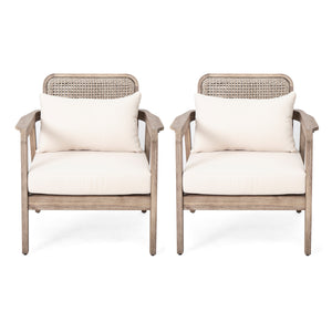 Set of 2 Outdoor Acacia Wood Patio Club Chairs with Waterproof Cushions