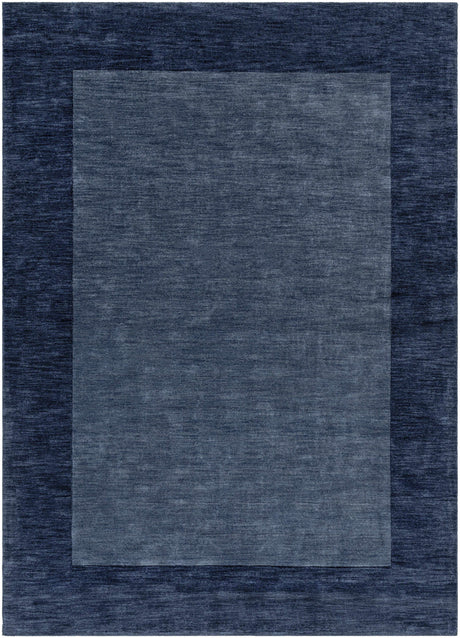 Bordered Solid Ink Blue Wool Rug