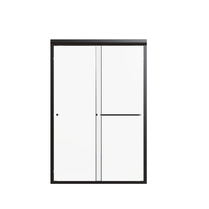 Flange Sanitary Ware Semi Frameless Double Sliding Shower Door with Tempered Glass in Black