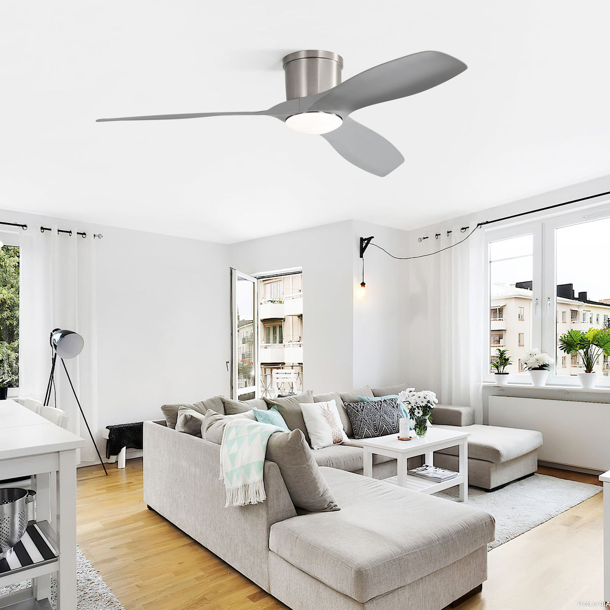 Flush Mount Ceiling Fan With Dimmable LED Light and Reversible DC Motor - view 2