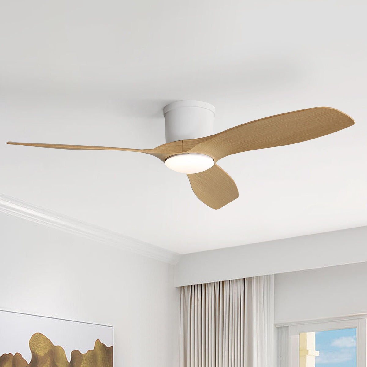 Flush Mount Ceiling Fan With Dimmable LED Light and Reversible DC Motor - view 3
