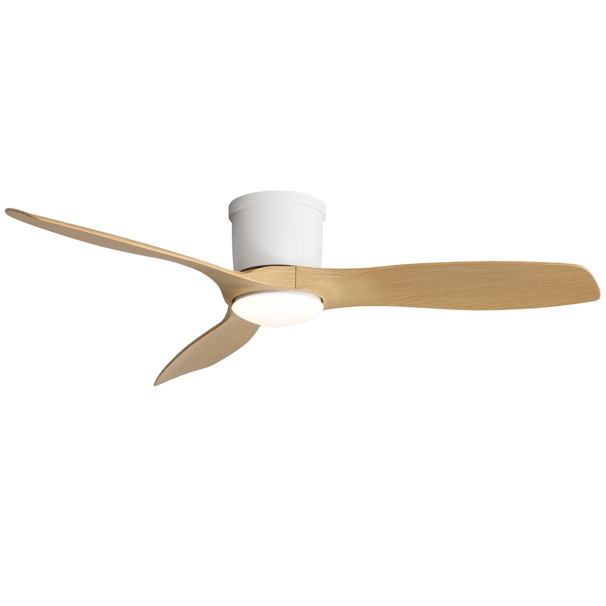 Flush Mount Ceiling Fan With Dimmable LED Light and Reversible DC Motor in Light Brown