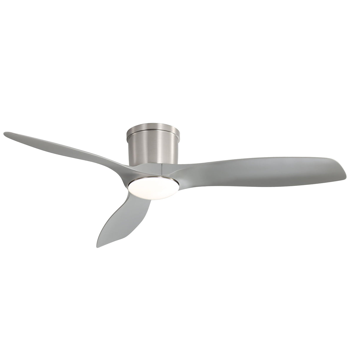 Flush Mount Ceiling Fan With Dimmable LED Light and Reversible DC Motor in Pearl Silver