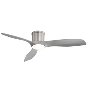 Flush Mount Ceiling Fan With Dimmable LED Light and Reversible DC Motor in Pearl Silver